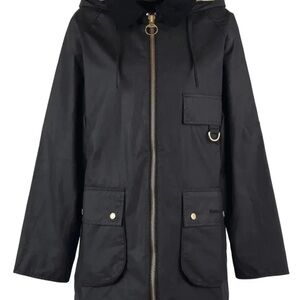 BARBOUR Women's Highclere Hooded Waxed Jacket, Black Size US 10 - NWOT